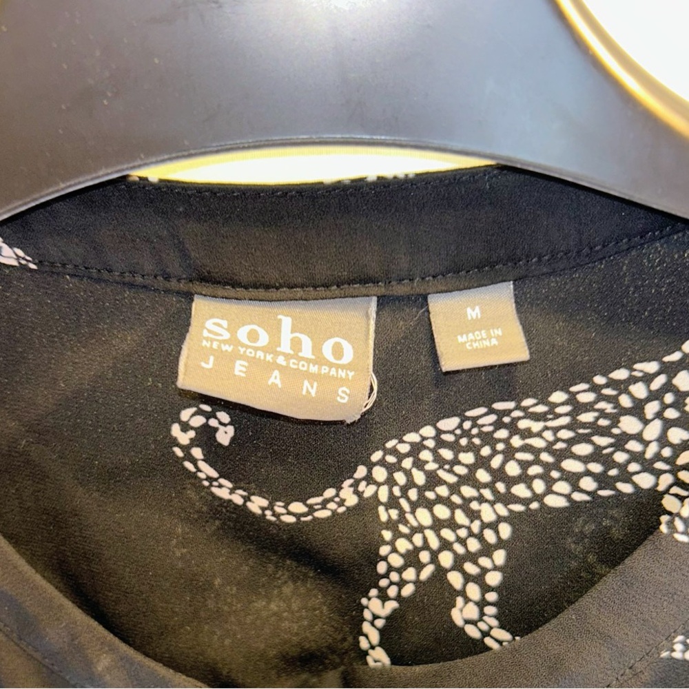 New York & Company Black Shirt with White Leopard Design, Size M “see pictures” - Picture 3 of 6